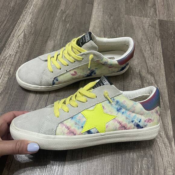 Vintage Havana Women's US VH Rainbow Sneakers Tie Dye Yellow Star Rare Size 8.5 - Picture 2 of 9